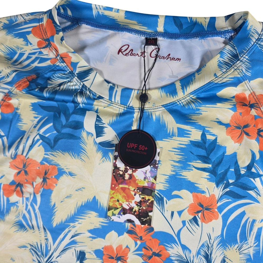 Robert Graham Rash Guard Mens 2XL Azure Blue Tropical Forest UPF 50+ SMRG114